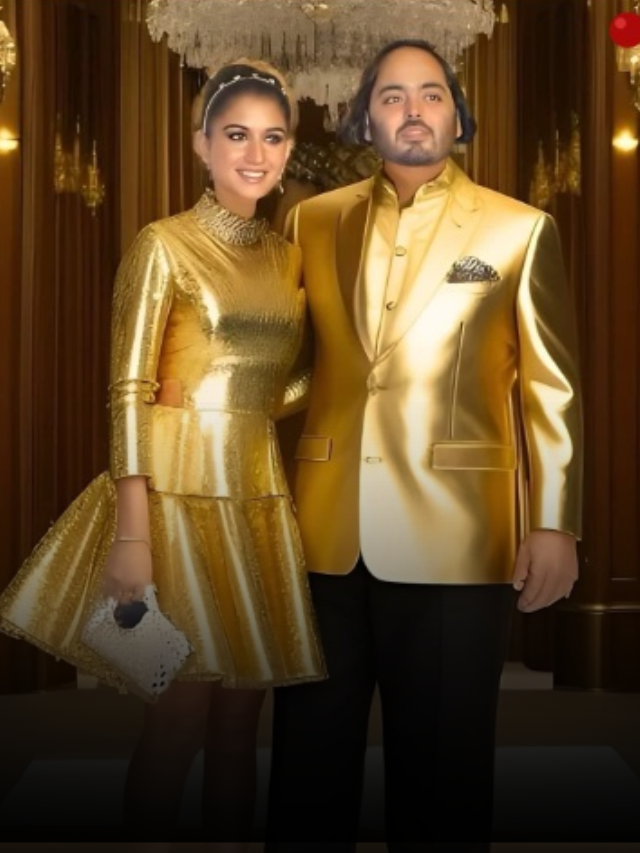 radhika anant italy golden dress